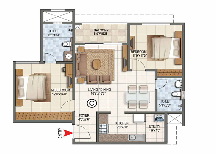 Prestige Oakville 1 BHK Floor Plan