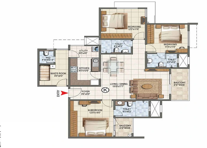 Featured Image of Prestige Lakeside Habitat 4 BHK Floor Plan